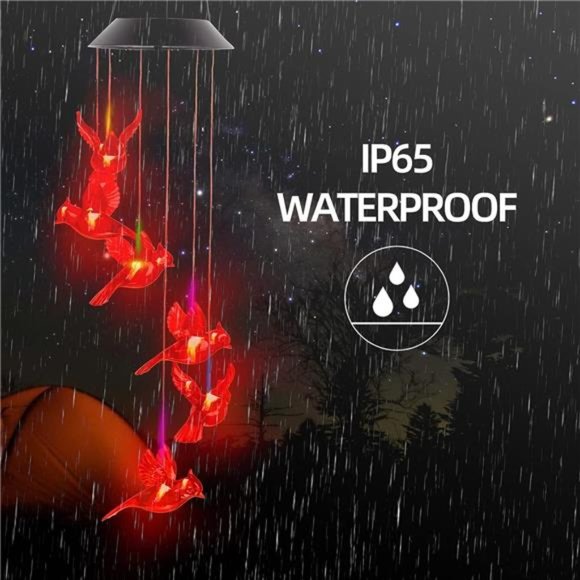 Cardinal Wind Chimes, Solar Powered Red Cardinal Bird Wind Chime Wind Moblie LED - Picture 4 of 6